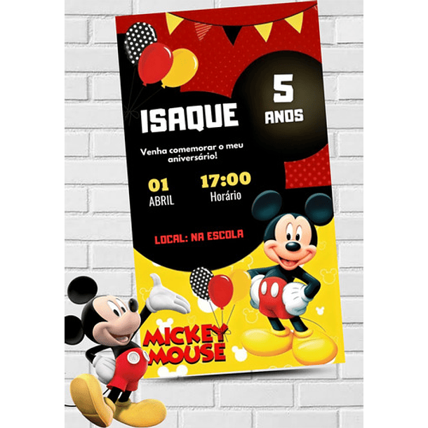 Convite Digital Mickey Mouse Aniversário   Vermelho 4