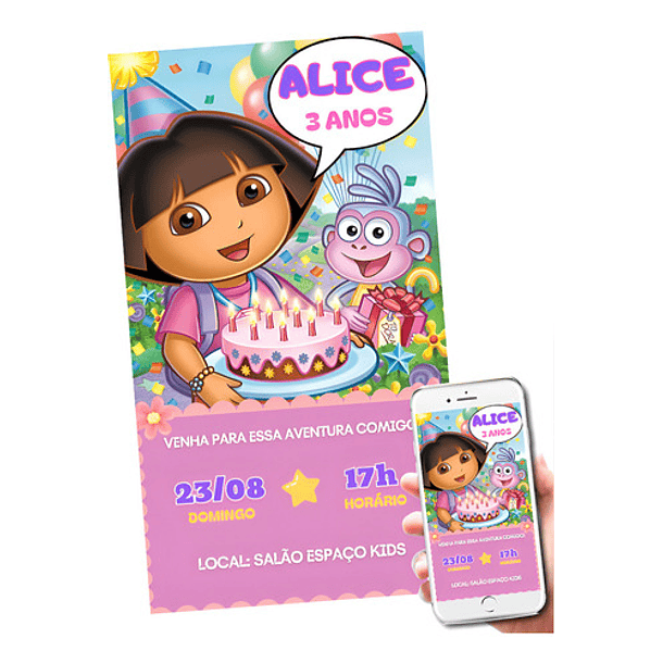 Convite Digital Dora Aventureira Aniversário   Colorido 2