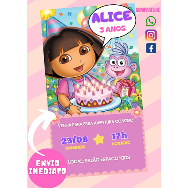 Convite Digital Dora Aventureira Aniversário   Colorido 3