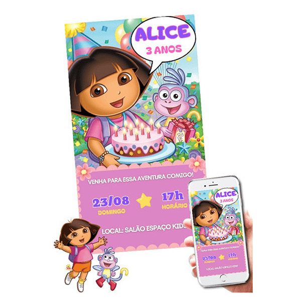 Convite Digital Dora Aventureira Aniversário   Colorido 4