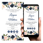 Convite De Casamen Digital Interativo Floral Azul 1