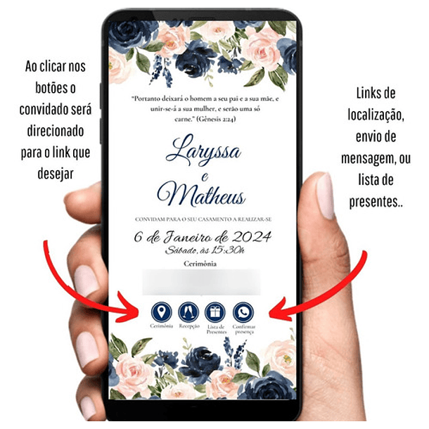 Convite De Casamen Digital Interativo Floral Azul 5