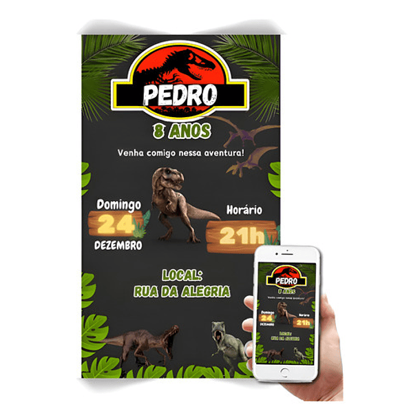 Convite Digital Com Música Jurassic World Verde-escuro 2
