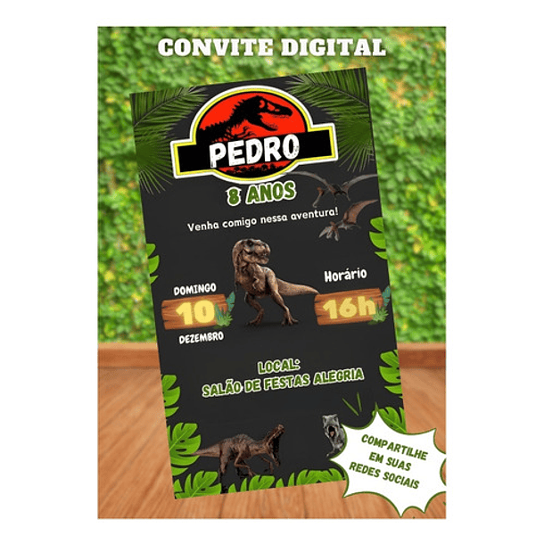 Convite Digital Com Música Jurassic World Verde-escuro 3