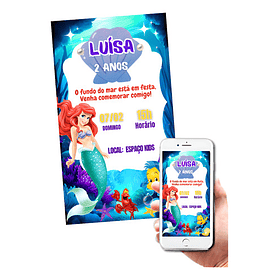 Convite Digital Aniversário A Pequena Sereia   Verde