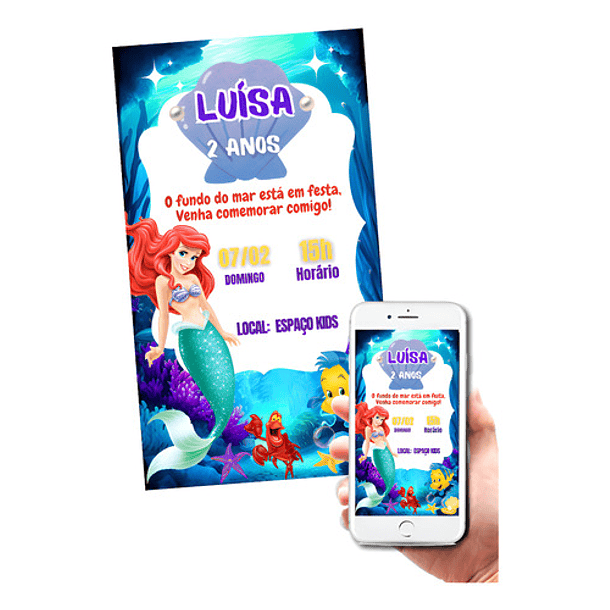 Convite Digital Aniversário A Pequena Sereia   Verde 2