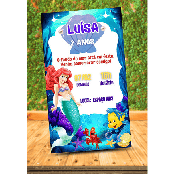 Convite Digital Aniversário A Pequena Sereia   Verde 3