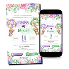 Convite Chá Revelação Virtual Digital Ursinhos Verde E Liláz 1