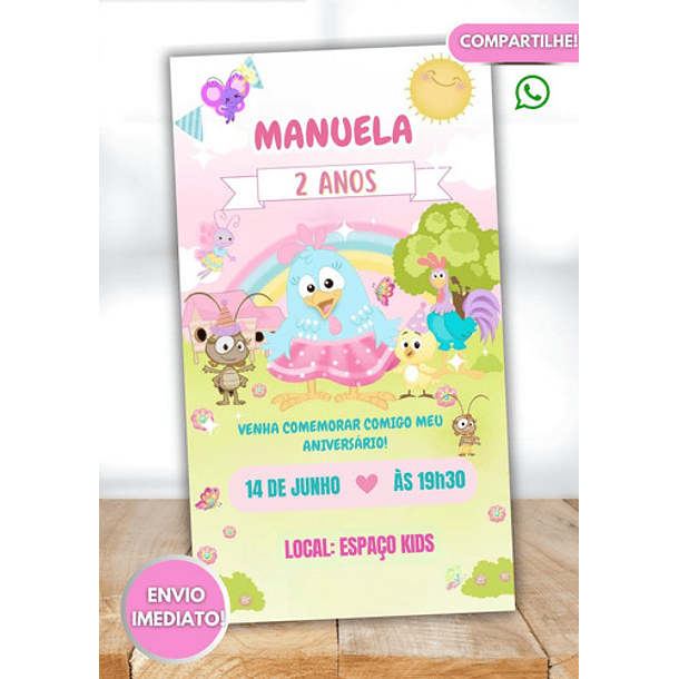 Convite Digital Galinha Pintadinha Com Música  Rosa-claro 3