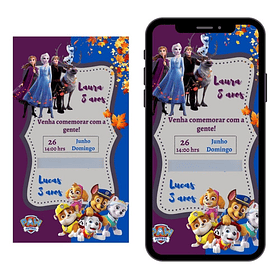 Convite Virtual Aniversário Infantil Duplo Irmãos 70
