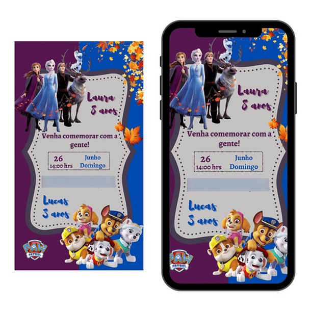 Convite Virtual Aniversário Infantil Duplo Irmãos 70 2