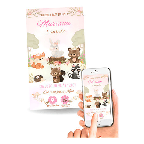 Convite Interativo Bosque Encantado  Rosa-claro 1
