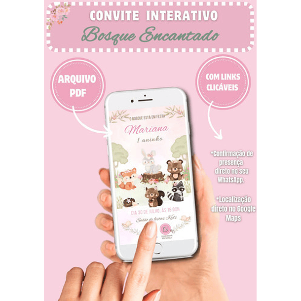 Convite Interativo Bosque Encantado  Rosa-claro 2