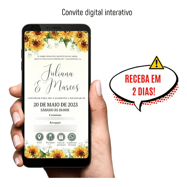 Convite Digital Interativo Casamento Floral Girassol Amarelo 2