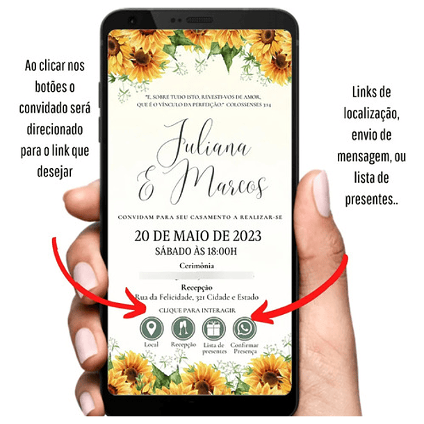 Convite Digital Interativo Casamento Floral Girassol Amarelo 3