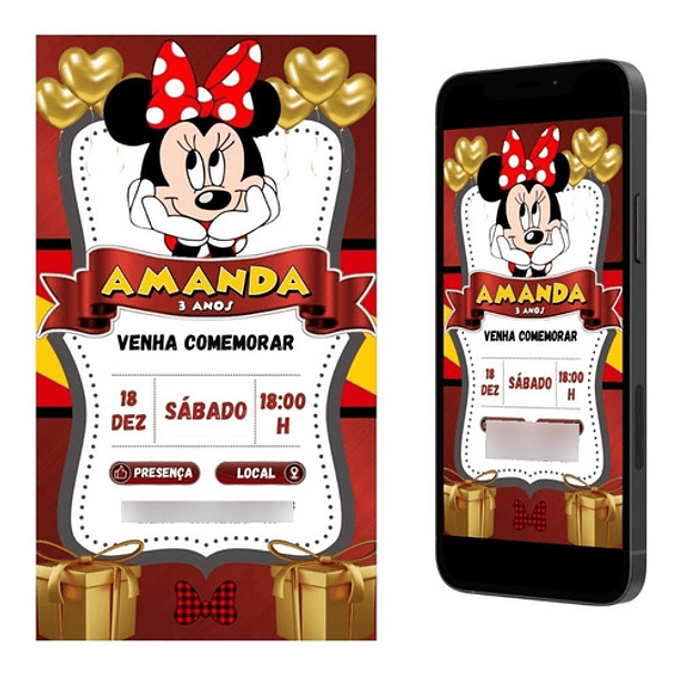 Convite Digital Animado Minnie Vermelha  Para Whatsapp 3