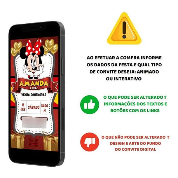 Convite Digital Animado Minnie Vermelha  Para Whatsapp 5