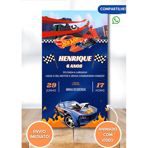 Convite Digital Hot Wheels Animado C/ Vídeo  Hotwheels 2