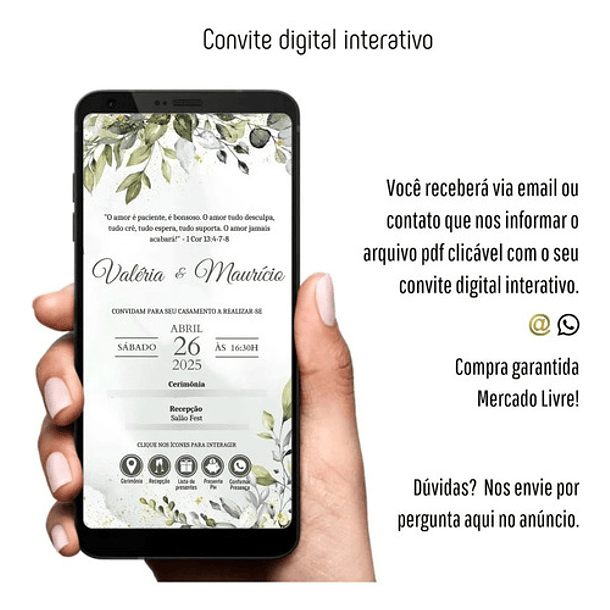 Convite Casamento Interativo Folhas Verdes E Dourado Verde 2