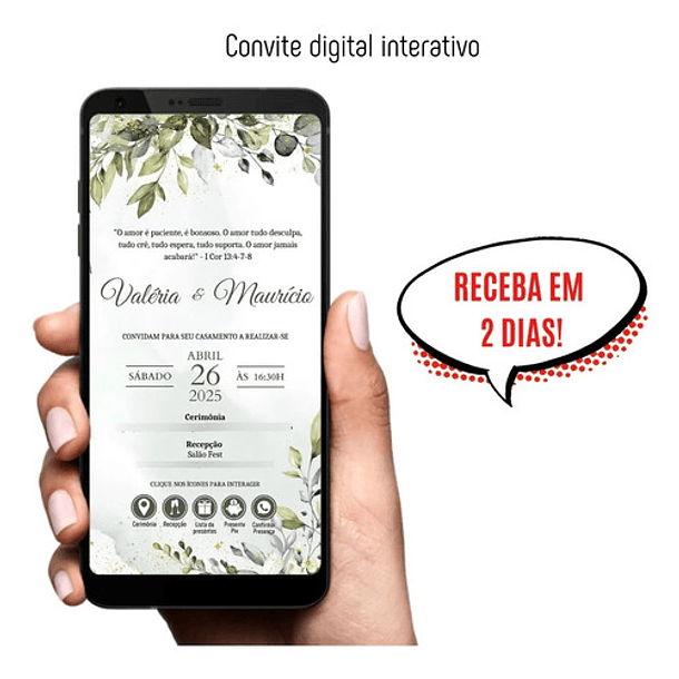 Convite Casamento Interativo Folhas Verdes E Dourado Verde 5