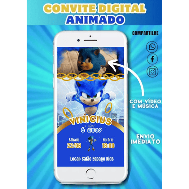 Convite Digital Animado Sonic   Azul 2