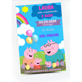 Convite Digital Aniversário Peppa Pig  Azul