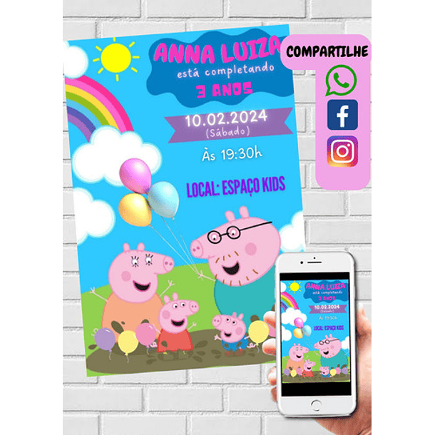 Convite Digital Aniversário Peppa Pig  Azul 3