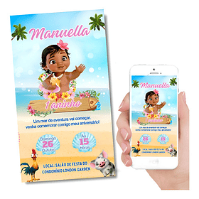 Convite Digital Moana Baby Aniversário   Colorido