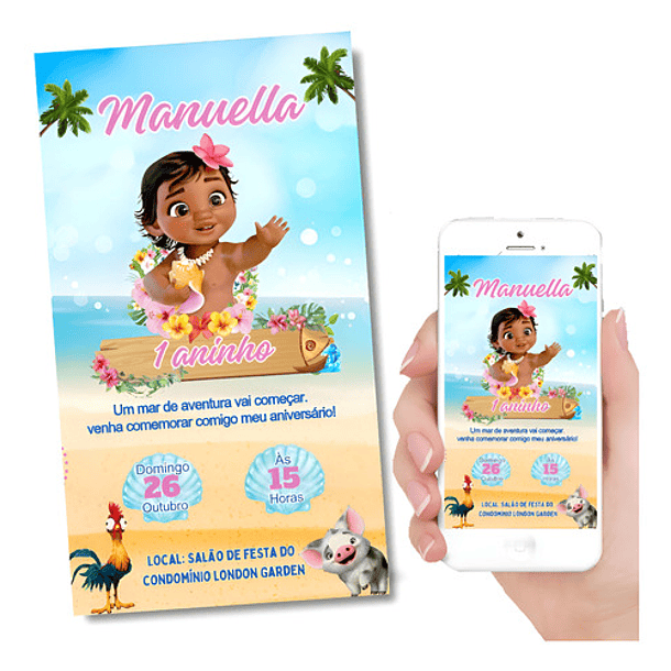 Convite Digital Moana Baby Aniversário   Colorido 2