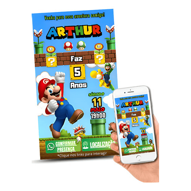 Convite Interativo Super Mario Bros    Azul 1