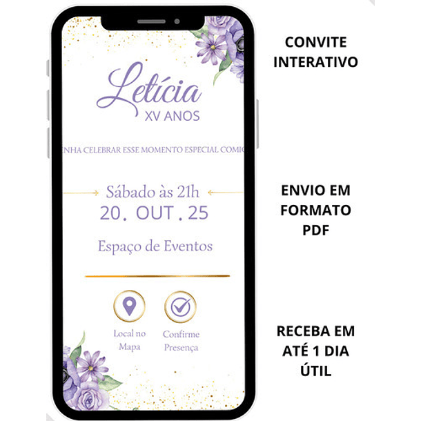 Convite Digital Interativo  15 Anos Tema Floral Lilás 8