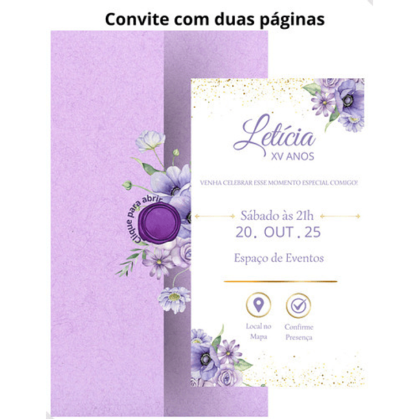 Convite Digital Interativo  15 Anos Tema Floral Lilás 10