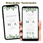 Kit Save The Date + Convite Interativo Rústico Folhas Verde 1