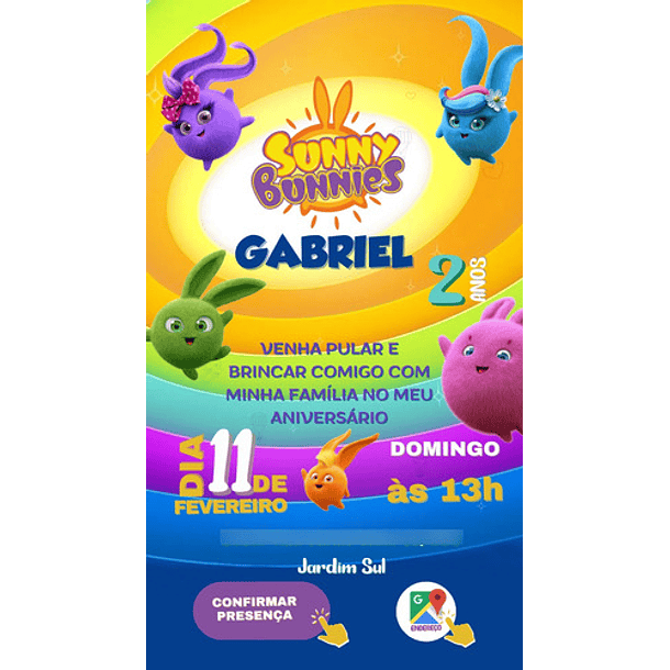 Convite De  Digital Do Sunny Bunnies | C/2 Botões 3