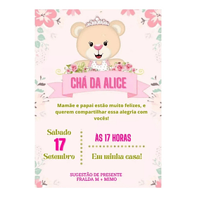 Convite Digital Chá De Bebê, Chá De Fralda Menina Rosa-claro