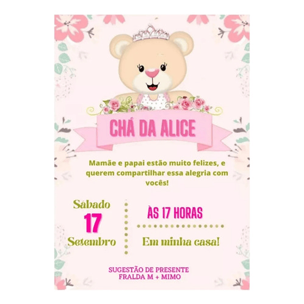 Convite Digital Chá De Bebê, Chá De Fralda Menina Rosa-claro 1