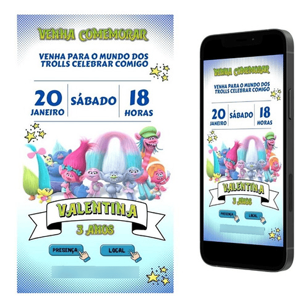 Convite Digital Trolls Virtual Para  Envio 24h 3