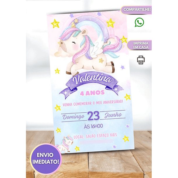 Convite Digital Unicórnio Aquarela   Aquarela 3