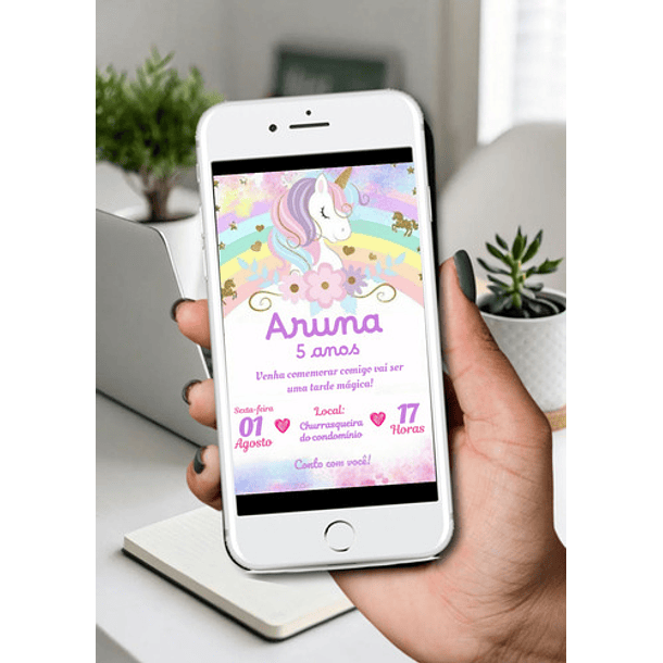 Convite Digital Unicórnio Aquarela   Aquarela 5