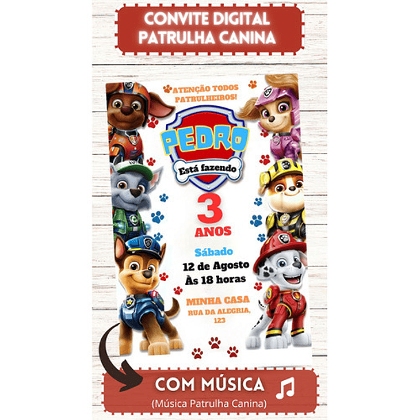 Convite Digital Musical Patrulha Canina 2