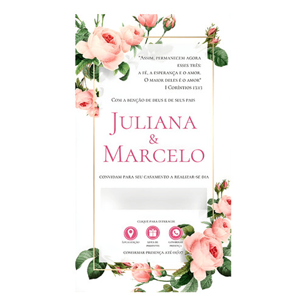 Convite Digital Interativo De Casamento Floral Rosa 2