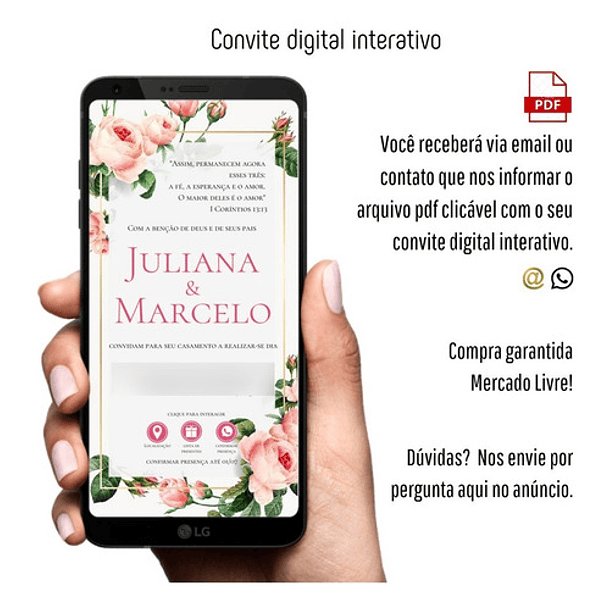 Convite Digital Interativo De Casamento Floral Rosa 6