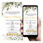 Convite Casamento Digital Interativo Verde Folhas E Dourado 2