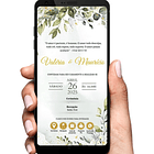 Convite Casamento Digital Interativo Verde Folhas E Dourado 5
