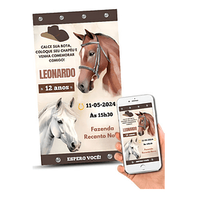 Convite Digital Boiadeiro Cowboy   Marrom