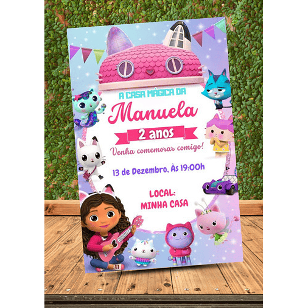 Convite Digital Musical A Casa Mágica Da Gabby,  Rosa 2