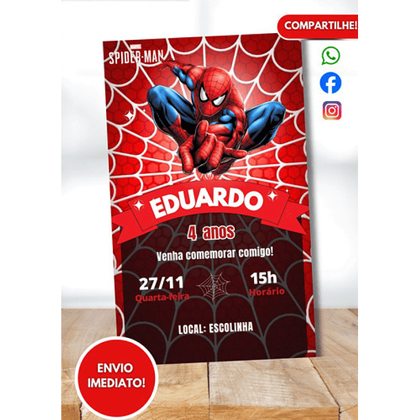 Convite Digital Aniversário Homem Aranha Whatsapp  Vermelho 2