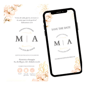 Kit Convite Digital Interativo Floral Rosé + Save The Date