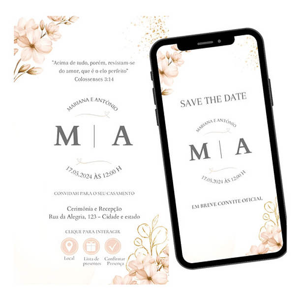 Kit Convite Digital Interativo Floral Rosé + Save The Date 3
