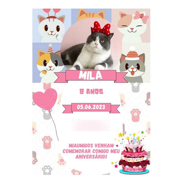 Convite Digital  Pet Gato   Amarelo/rosa 4